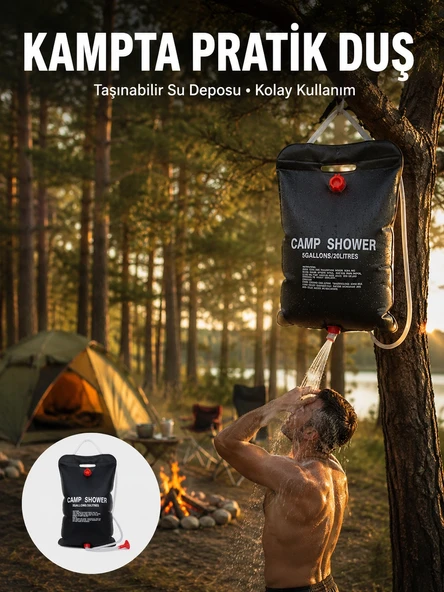 Taşınabilir Kamp Duşu Solar Isıtmalı 20 Litre Su Kapasiteli Hijyen Çözümü Yeni Nesil ürün görseli 1