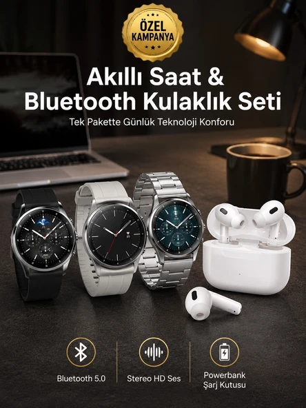 Aynalı Bluetooth Kulaklık Yeni Nesil Akıllı Saat Titreşimli Nabız Ölçer Spor Modları ürün görseli 1