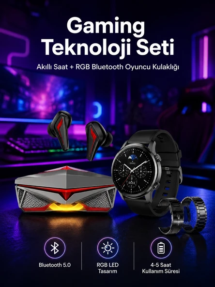 Anc Özellikli Bluetooth Kulaklık Ve Amoled Ekran Akıllı Saat Uyku Ve Sağlık Takibi Nabız Ölçer ürün görseli 1