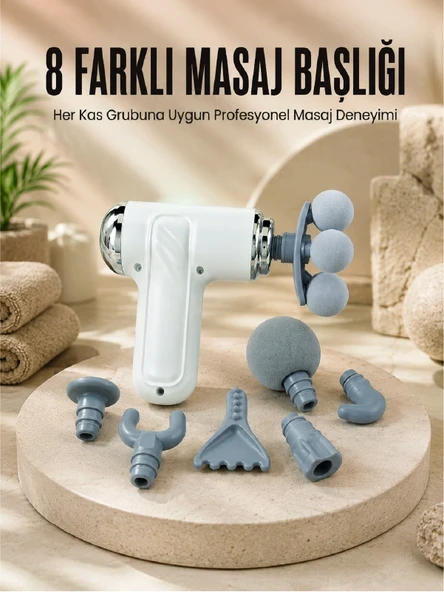 Çok Fonksiyonlu Masaj Tabancası Spor Sonrası Kas Rahatlatıcı 8 Başlıklı Masaj Cihazı ürün görseli 1