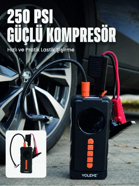 Dijital Araç Kompresörü 4 Fonksiyonlu Akü Takviye Lastik Şişirme Powerbank Ve Led El Feneri ürün görseli 1