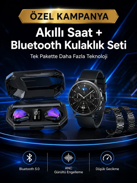 Yeni Nesil Kampanyası Bluetooth Bağlantılı Akıllı Saat Ve Kablosuz Kulaklık Dijital Göstergeli ürün görseli 1