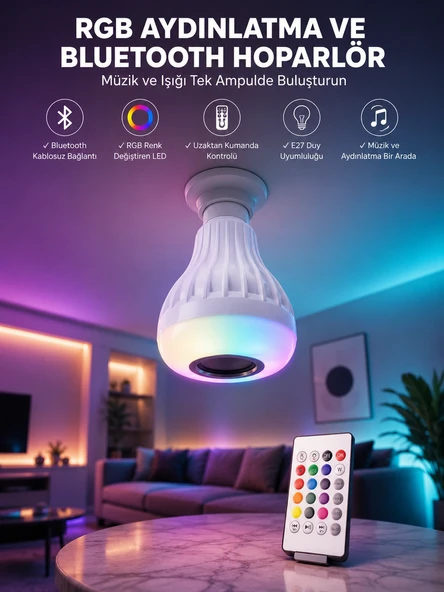 Kablosuz Bluetooth Hoparlör Led Lamba ürün görseli 1