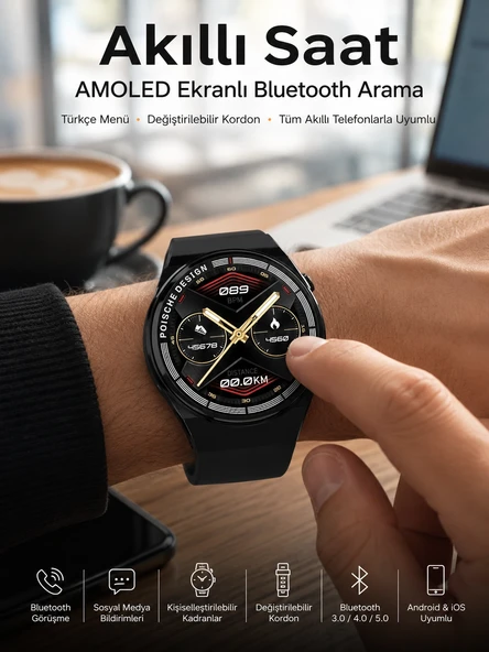 Bluetooth Bağlantılı Akıllı Saat Tüm Telefonlara Uyumlu Değiştirilebilir Kordon ürün görseli 1