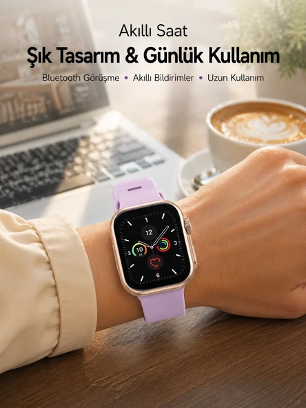 Bluetooth Telefon Görüşmesi, Nabız Ölçümü Ve Uyku Takibi Özellikli Akıllı Saat ürün görseli 1