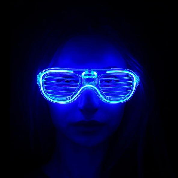 Mavi Led Işıklı Parti Gözlüğü - Neon 3 Modlu ürün görseli 1