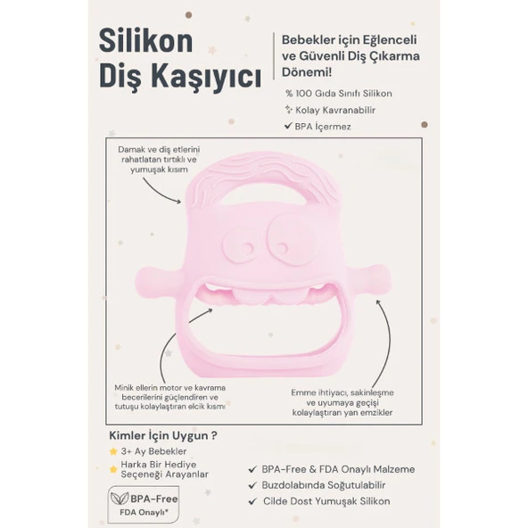 Pembe Bebek Silikon Diş Kaşıyıcı - Resim 2