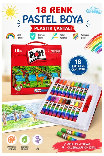 Pastel Boya 18 Renk Plastik Çantalı 1 Paket Pritt Pastel Boya 18 li Çantalı Parlak Canlı ve Örtücü Renkler ürün görseli 1