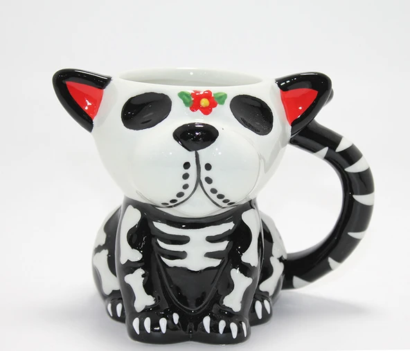 Day Of The Dead Köpek Figürlü 3D Kabartmalı Porselen Kupa ürün görseli 1