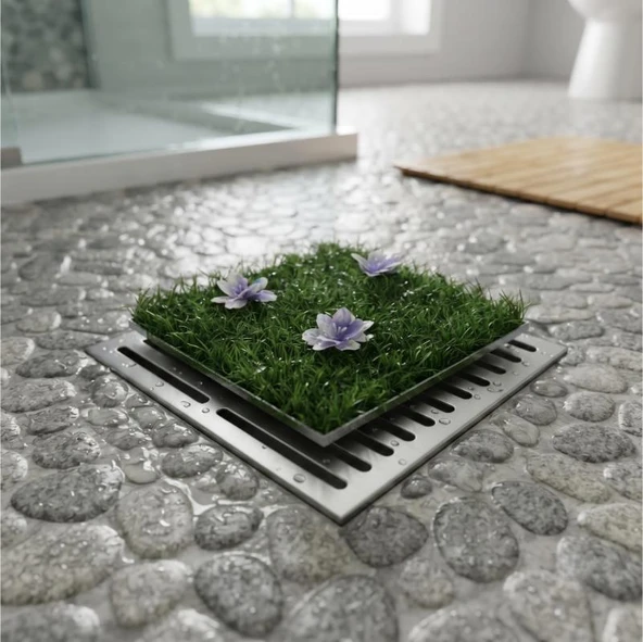 Çiçek Desenli Yapay Çim Gider Kapağı - 96x5 cm - Doğal Görünüm ürün görseli 1