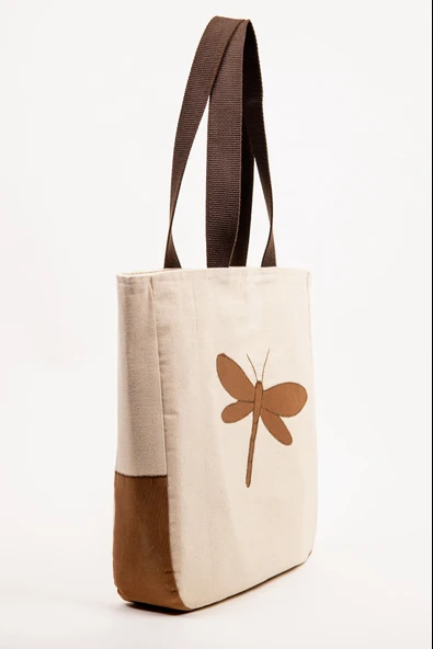 Tote Omuz Çantası Kadın Kanvas Bej Kahverengi Motifli Astarlı 41x38 cm ürün görseli 1