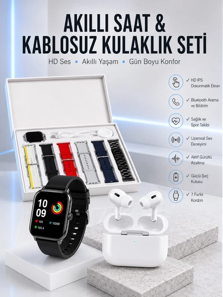 7 Kordonlu Akıllı Saat Ve Yeni Nesil Kulaklık Dokunmatik Ekran Android ve İOS Uyumlu ürün görseli 1