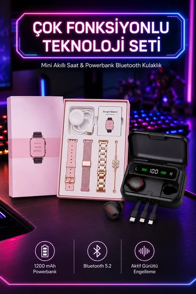 Powerbank Özellikli Bluetooth Kulaklık ve Nabız Ölçer Akıllı Saat Bileklik Hediyeli ürün görseli 1