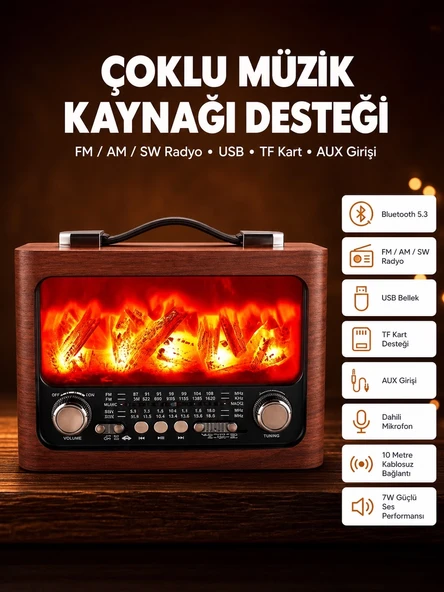 Solar Panelli Alev Işıklı Bluetooth Hoparlör - Çoklu Giriş, Uzun Pil Ömrü ürün görseli 1