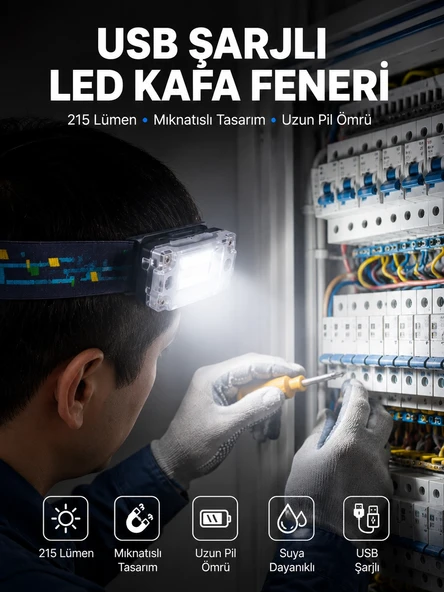 Kafa Lambası Led Fener Pratik Taşınabilir Ayarlanabilir Usb Şarjlı ürün görseli 1