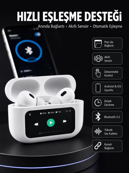 Dokunmatik Ekranlı ANC/ENC Yeni Nesil Pro Bluetooth Kulaklık Dokunmatik Ekran Yeni Nesil ürün görseli 1