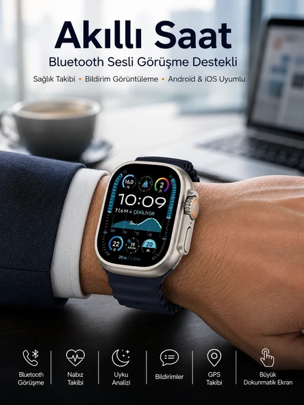 Akıllı Saat Sesli Görüşme Titreşimli Gps Bağlantısı Müzik Dinleme Sosyal Medya Bildirimleri Yeni Nesil ürün görseli 1