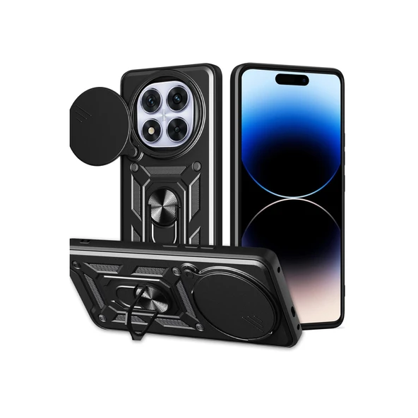 Xiaomi Redmi Note 14 Pro Plus Kılıf Pars Lens Yüzüklü Silikon - Siyah ürün görseli 1