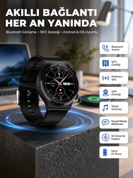 Akıllı Saat Yeni Nesil Üç Kordonlu Nabız Ölçer Çağrı Cevaplama ürün görseli 1