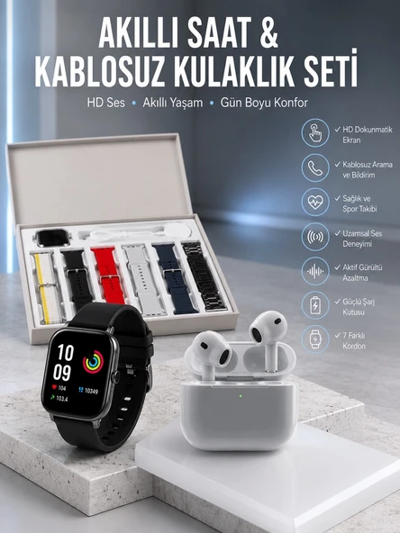 7 Kordonlu Akıllı Saat 3.Nesil Dokunmatik Ekran Sesli Görüşme Yapabilen ürün görseli 1