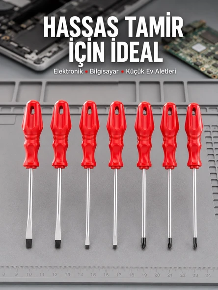 Düz Ve Yıldız Başlıklı 7li Tornavida Seti Ergonomik Tutma ürün görseli 1