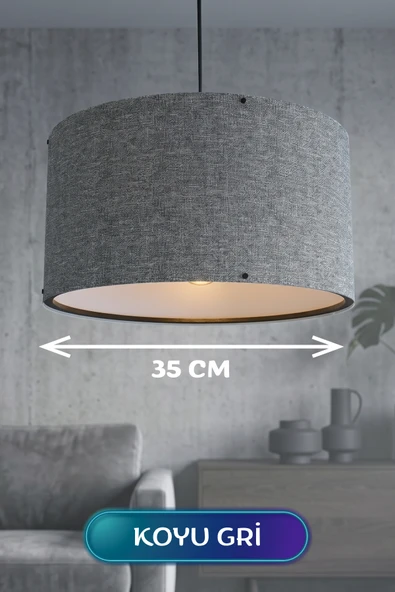 Koyu Gri Kumaş Başlıklı Sarkıt Avize 35 Cm ürün görseli 1