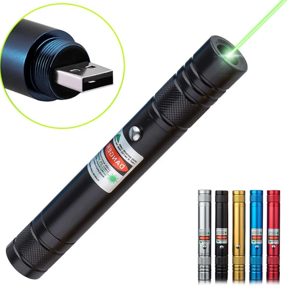 Fithome 100Mw Desen Başlıklı Usb Şarjlı Yeşil Pointer ürün görseli 1