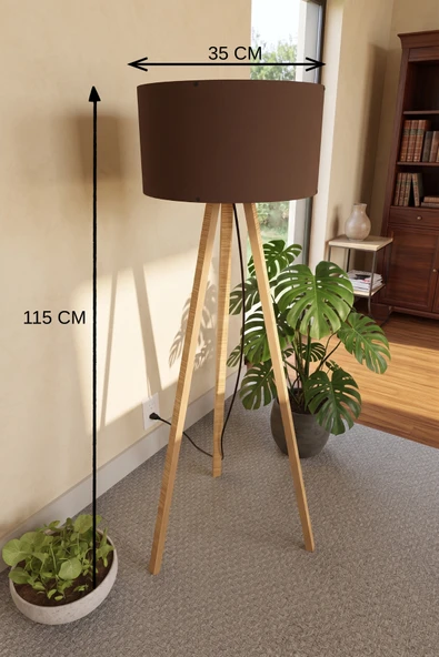 3 Ayaklı Tripod Lambader Kahverengi Kumaş Başlık ürün görseli 1