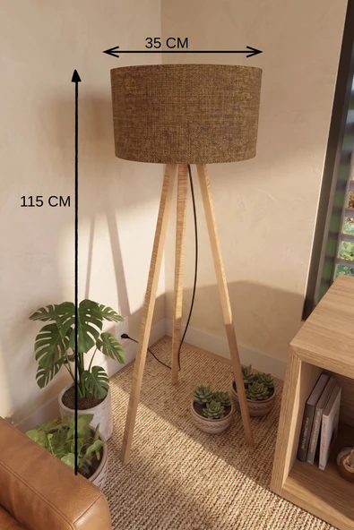 3 Ayaklı Tripod Lambader Kahve Kumaş Başlık ürün görseli 1