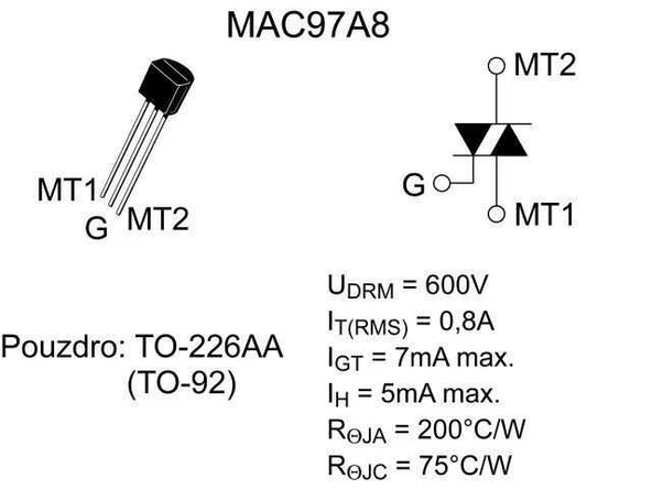 MAC97A8 - TO92 0.6A 600V Triyak - Resim 2