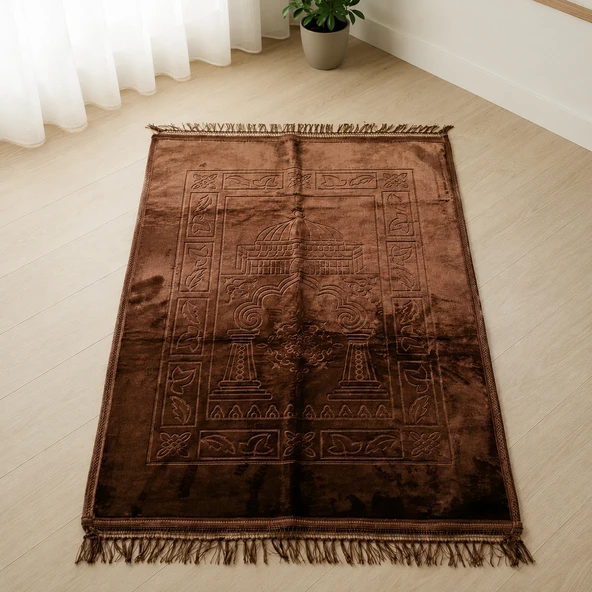 Kalın Kaliteli Peluş Kadife Kaymaz Taban Seccade 80 cm x 120 cm - 100% Polyester ürün görseli 1