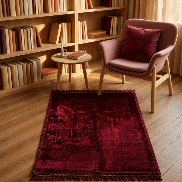 Kalın Kaliteli Peluş Kadife Kaymaz Taban Seccade 80 cm x 120 cm - 100% Polyester ürün görseli 1
