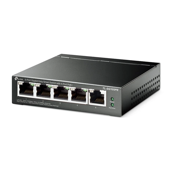 Tp-Link Tl-Sg105Pe, 5 Port, Gigabit, 4 Port Poe, 65W, Easy Smart, Yönetilebilir, Metal Kasa, Masaüstü Switch ürün görseli 1