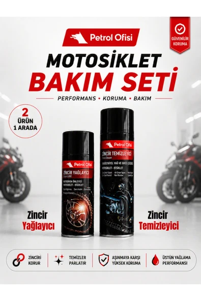 Petrol Ofisi Motosiklet Zincir Bakım Seti 2'li - Zincir Yağlayıcı ve Zincir Temizleyici ürün görseli 1
