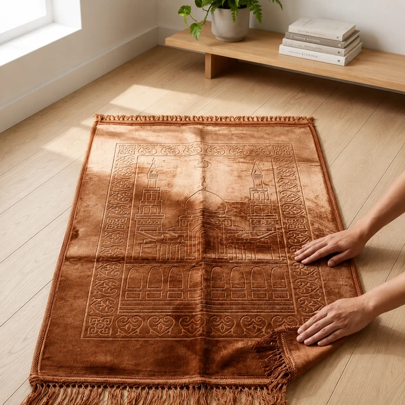 Kalın Kaliteli Peluş Kadife Kaymaz Taban Seccade 80 cm x 120 cm - 100% Polyester ürün görseli 1