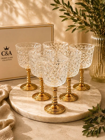 6'lı Clear Viena Gold Ayaklı Kahve Yanı Bardağı ürün görseli 1
