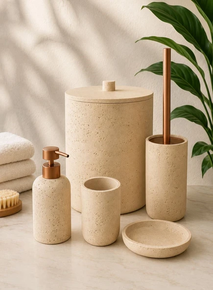 5 Parça Lüx Laduree Maris Bej Banyo Seti ürün görseli 1