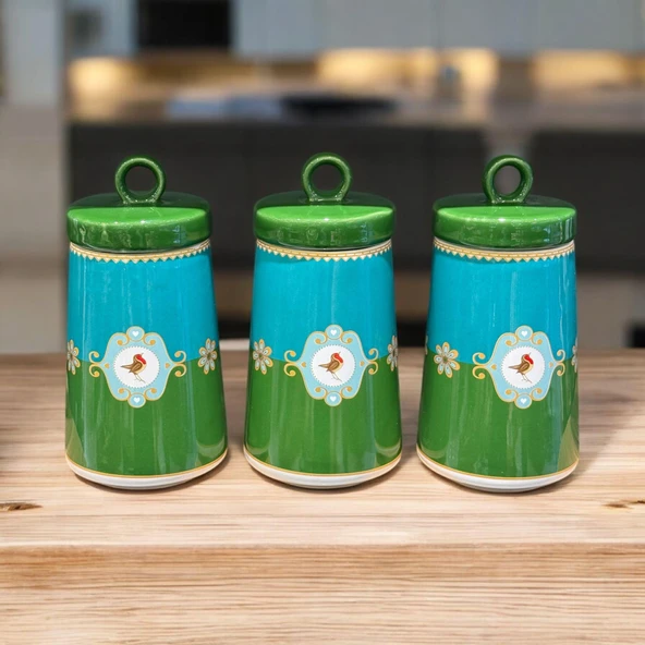 3'lü Lüks Bird Green Soho Kavanoz Seti ürün görseli 1