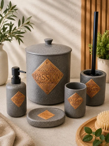 5 Parça Vilya Collection Lüx  Gray Banyo Seti ürün görseli 1