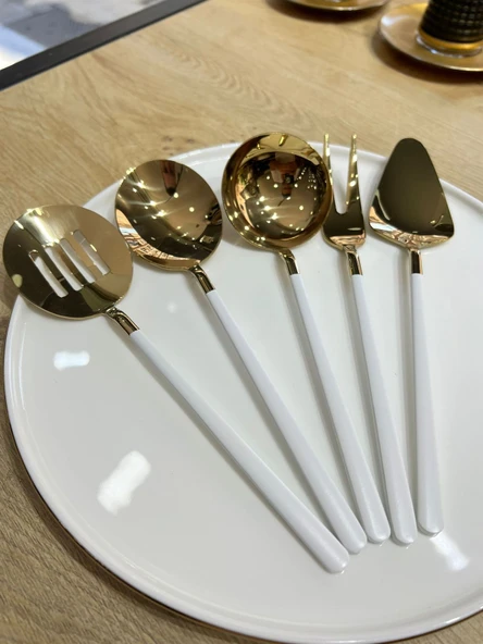 5 Parça Sos Kepçe Servis Takımı Beyaz Gold ürün görseli 1