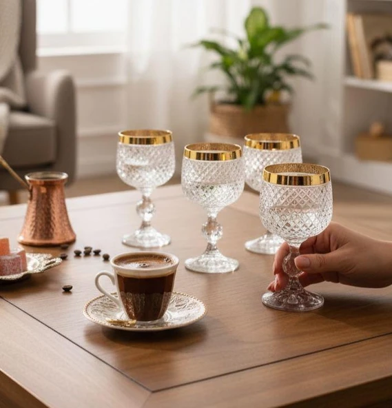 6'lı Bohemia Kristal El Yapımı Kesme Kahve Yanı Kadeh