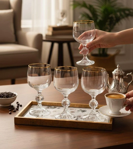 6'lı Bohemia Kristal Sterna Gold Kahve Yanı Kadehi ürün görseli 1