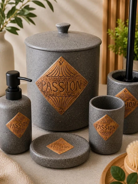 5 Parça Vilya Collection Lüx  Gray Banyo Seti - Resim 2