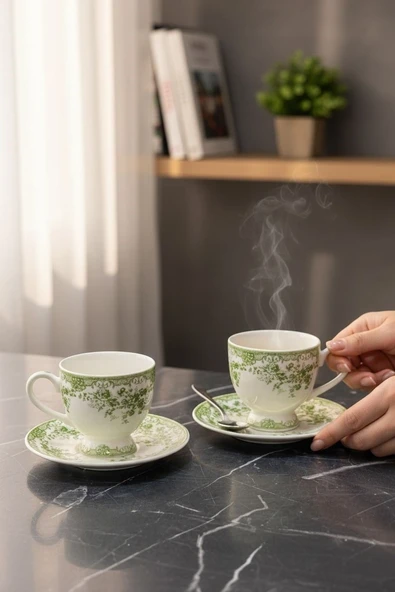 2 Kişilik Vintage Green Kahve Fincanı ürün görseli 1