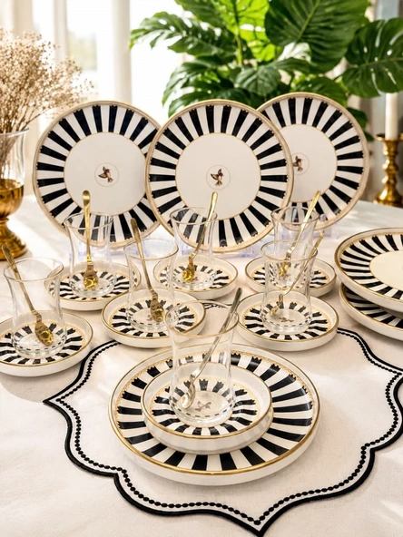 18 Parça Modern Piano Black Bird Pasta Çay Saati Seti ürün görseli 1