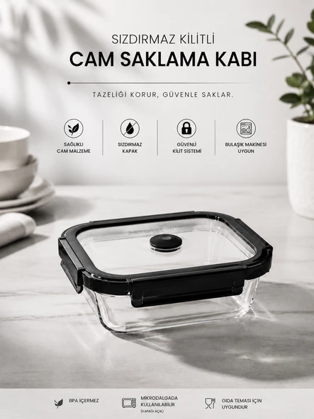 Cam Saklama Kabı ve Borcam - Siyah ürün görseli 1