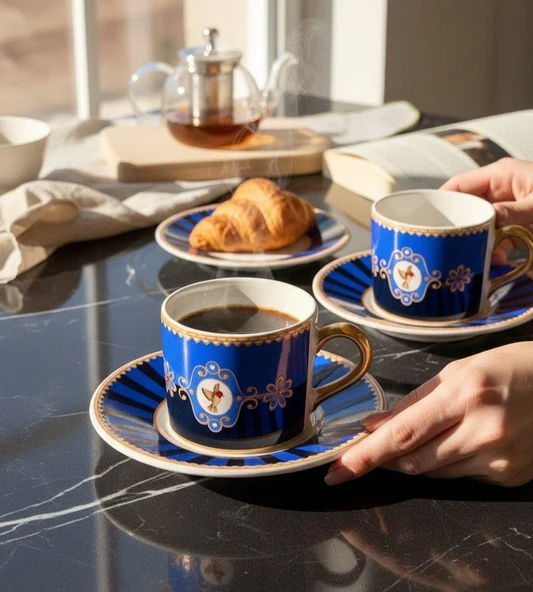 2 Kişilik Bird Blue Double Kahve Fincanı ürün görseli 1