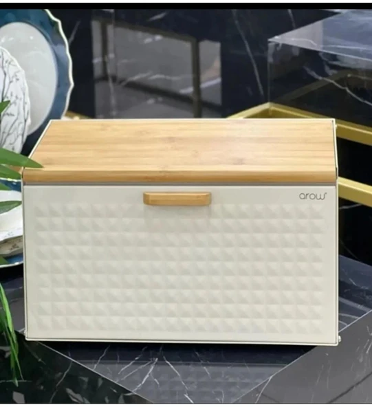 Alessa Ekmek kutusu Ekmek Dolabı Bambu Kapaklı Metal Ekmeklik Krem ürün görseli 1