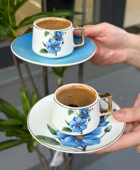 6'lı Porselen Kahve Fincanı Blue Flower ürün görseli 1