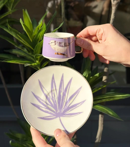 6'lı Porselen Kahve Fincanı Bird Purple ürün görseli 1